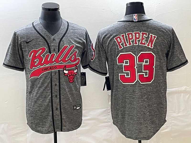 Mens Chicago Bulls #33 Scottie Pippen Grey Gridiron Cool Base Stitched Baseball Jersey->chicago bulls->NBA Jersey